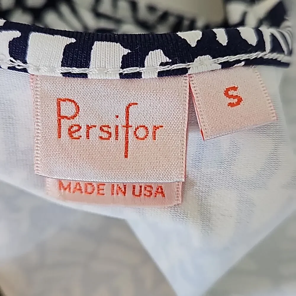 Persifor Abstract Palm Print Navy White Tank‎ Bodycon Mini Dress Women's Small